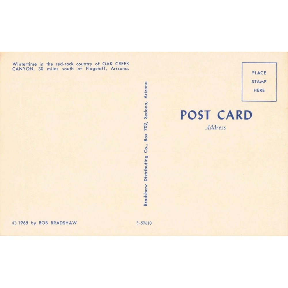 1965 Sedona Arizona Oak Creek Canyon Winter Red Rock Postcard Bob Bradshaw - Picture 2 of 2